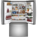 GE Profile 36-inch, 27.7 cu.ft. Freestanding French 3-Door Refrigerator with External Water and Ice Dispensing System PFE28KYNFSPFE28KYNFS