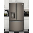 GE 36-inch, 27.8 cu.ft. Freestanding French 3-Door Refrigerator with Ice and Water Dispensing System GFE28GMKES