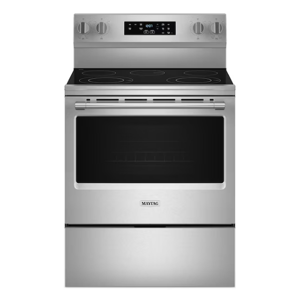 Maytag 30-in Glass Top 5 burners 5.3-cu ft Freestanding Electric Range ( Stainless Steel ) (MFES4030RS)