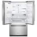 KitchenAid 36-inch, 26.8 cu. ft. Freestanding French Door 3-Door Refrigerator with Exterior Ice and Water Dispensing System KRFF507HPS