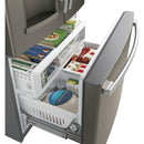 GE 36-inch, 27.8 cu.ft. Freestanding French 3-Door Refrigerator with Ice and Water Dispensing System GFE28GMKES