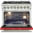 Forno Capriasca Alta Qualita 36-inch Freestanding Dual Fuel Range with Convection Technology FFSGS6187-36 (Red)FFSGS618736RED