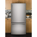 GE 33-inch, 24.9 cu.ft. Bottom Freezer Refrigerator with Ice Dispenser GDE25ESKSS