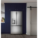 GE 36-inch, 27.8 cu.ft. Freestanding French 3-Door Refrigerator with Ice and Water Dispensing System (Fingerprint Resistant Stainless)GFE28GYNFS