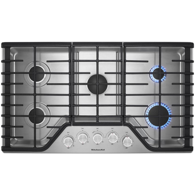 KitchenAid 36-inch Built-in Gas Cooktop with Even-Heat™ Burner KCGS356ESS IMAGE 4