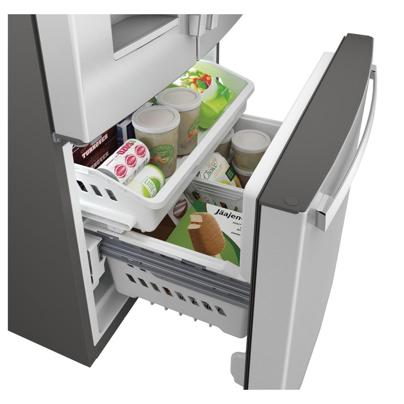 GE 33-inch, 23.6 cu.ft. Freestanding French 3-Door Refrigerator with External Water and Ice Dispensing System GFE24JYKFS