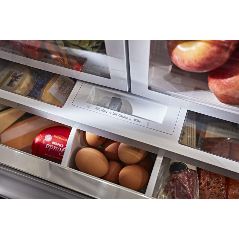 KitchenAid 36-inch, 26.8 cu. ft. Freestanding French Door 3-Door Refrigerator with Exterior Ice and Water Dispensing System KRFF507HPS
