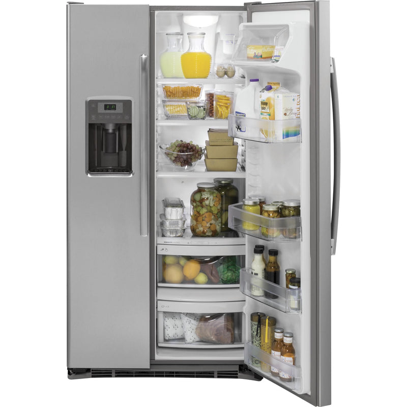 GE 36-inch, 21.9 cu. ft. Counter-Depth Side-by-Side Refrigerator with Ice and Water Dispenser GZS22DSJSS IMAGE 2