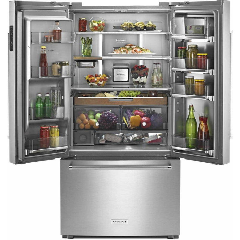 KitchenAid 36-inch, 23.8 cu. ft. Counter-Depth French 3-Door Refrigerator with Ice and Water KRFC704FSS IMAGE 3