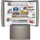 GE 36-inch, 27.8 cu.ft. Freestanding French 3-Door Refrigerator with Ice and Water Dispensing System GFE28GMKES