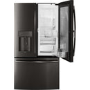GE Profile 36-inch, 22.1 cu.ft. Counter-Depth French 3-Door Refrigerator with External Water and Ice Dispensing System (Fingerprint-Resistant Black Stainless) PYD22KBLTS (PYD22KBLTS)