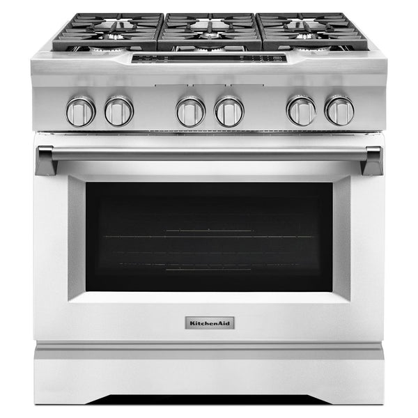 KitchenAid 36-inch Freestanding Dual-Fuel Range with Even-Heat™ KDRS467VMW IMAGE 1