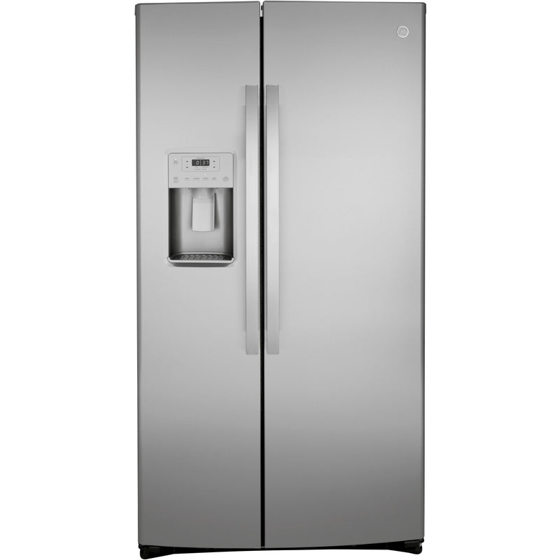 GE 36-inch, 25.1 cu.ft. Freestanding Side-by-Side Refrigerator with Water and Ice Dispensing System GSS25IYNFS