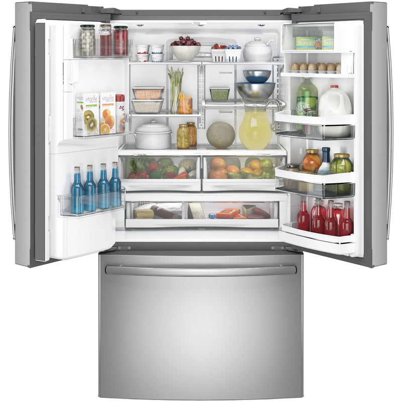 GE Profile 36-inch, 22.2 cu.ft. Counter-Depth French 3-Door Refrigerator with Water and Ice Dispensing System PYE22KSKSS IMAGE 3