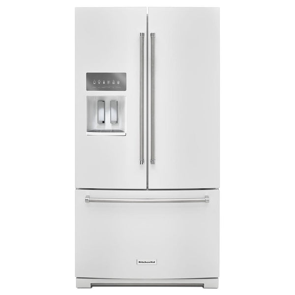 KitchenAid 36-inch, 26.8 cu. ft. Freestanding French Door 3-Door Refrigerator with Exterior Ice and Water Dispensing System KRFF507HWH IMAGE 1