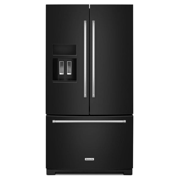 KitchenAid 36-inch, 26.8 cu. ft. Freestanding French 3-Door Refrigerator with External Ice and Water Dispensing System KRFF507HBL IMAGE 1