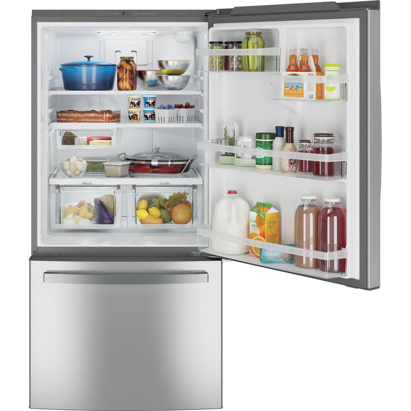 GE 33-inch, 24.8 cu.ft. Freestanding Bottom Freezer Refrigerator with Interior Ice Maker GDE25EYKFS