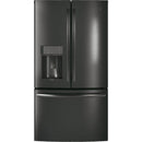 GE Profile 36-inch, 22.1 cu.ft. Counter-Depth French 3-Door Refrigerator with External Water and Ice Dispensing System (Fingerprint-Resistant Black Stainless) PYD22KBLTS (PYD22KBLTS)