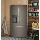 GE 36-inch, 27.8 cu.ft. Freestanding French 3-Door Refrigerator with Ice and Water Dispensing System GFE28GMKES