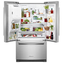 KitchenAid 36-inch, 26.8 cu. ft. Freestanding French Door 3-Door Refrigerator with Exterior Ice and Water Dispensing System KRFF507HPS