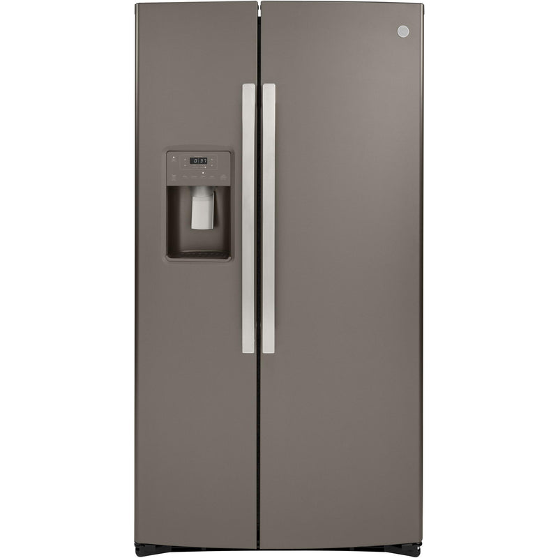 GE 36-inch, 25.3 cu. ft. Side-by-Side Refrigerator with Water and Ice  Dispenser GSS25GGPWW