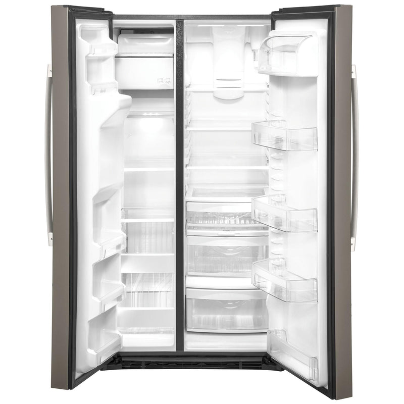 GE 36-inch, 25.3 cu. ft. Side-by-Side Refrigerator with Water and Ice  Dispenser GSS25GGPWW