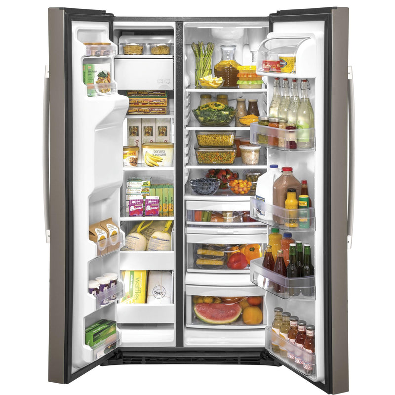 GE 36-inch, 25.3 cu. ft. Side-by-Side Refrigerator with Water and Ice  Dispenser GSS25GGPWW