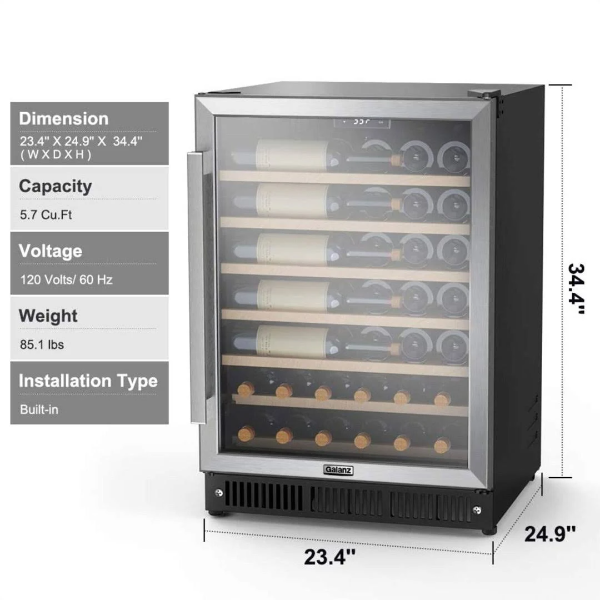 Galanz 47-Bottle Built-In Wine Cooler In Stainless Steel (GLW57MS2B16)