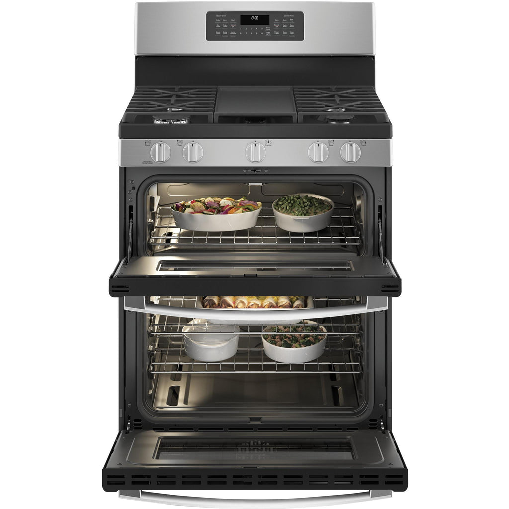 GE 30 in. 5.0 cu. ft. Air Fry Convection Oven Freestanding Gas Range with 5  Sealed Burners & Griddle - Slate