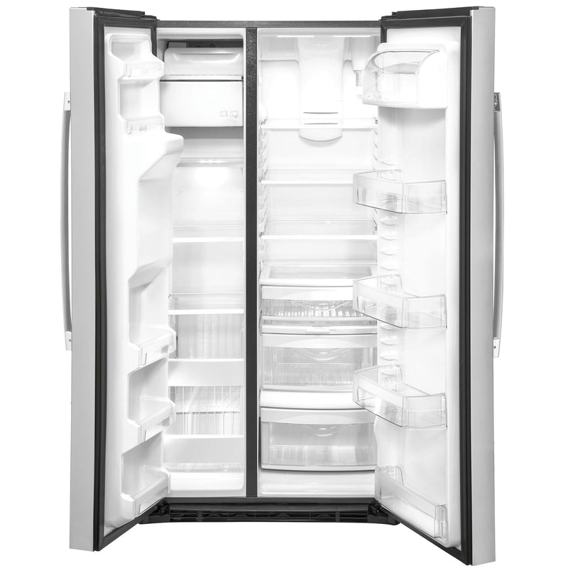 GE 36-inch, 25.1 cu.ft. Freestanding Side-by-Side Refrigerator with Water and Ice Dispensing System GSS25IYNFS