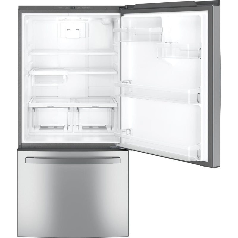 GE 33-inch, 24.8 cu.ft. Freestanding Bottom Freezer Refrigerator with Interior Ice Maker GDE25EYKFS