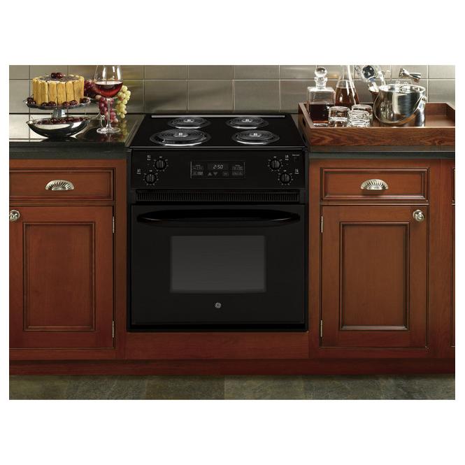 GE JM250DFBB 27 Inch Drop-in Electric Range with 4 Coil Elements, 3.0 cu.  ft. Oven Capacity, Self-Clean, Chrome Drip Bowls, Sensi-temp Technology,  Electronic Clock/Timer, UL Certified, and ADA Compliant: Black