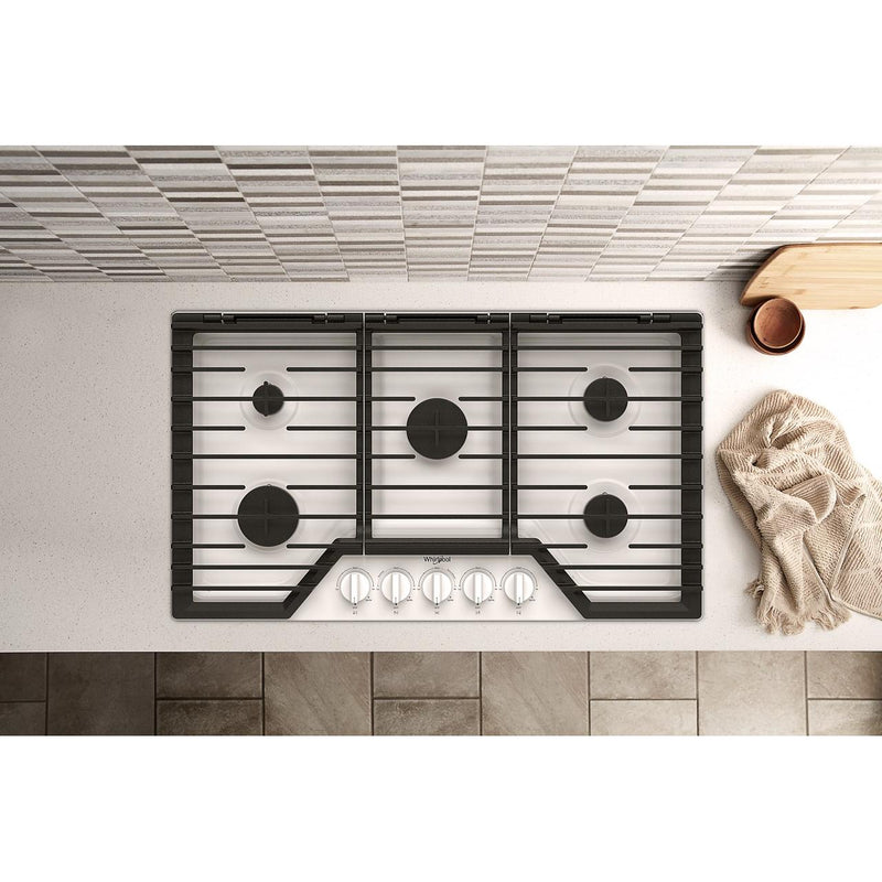 Whirlpool 36-inch Built-in Gas Cooktop with EZ-2-Lift™ Hinged Cast-Iron Grates WCGK5036PW IMAGE 8