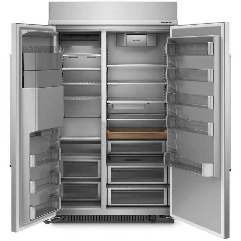 KitchenAid 48-inch, 29.4 cu. ft. Built-In Side-by-Side Refrigerator with External Water and Ice Dispensing System KBSD708MPS
