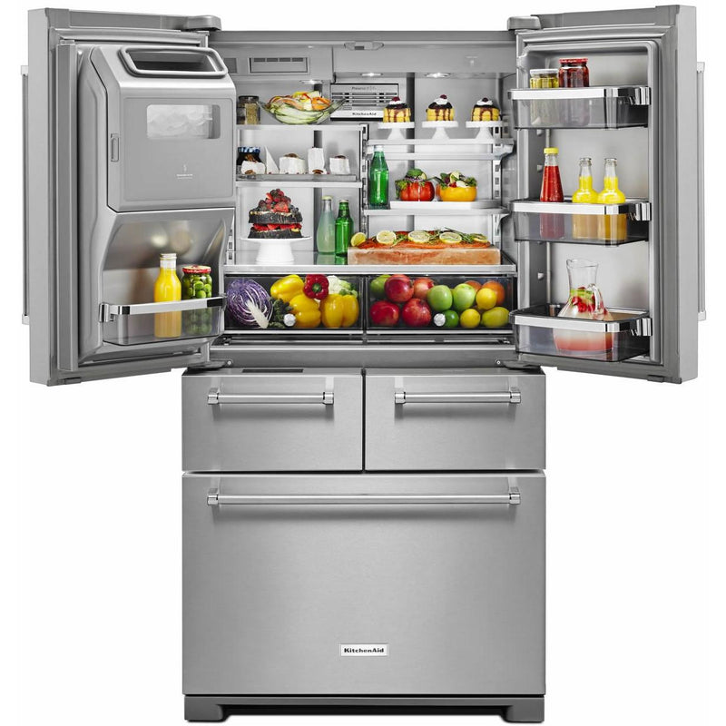 KitchenAid 36-inch, 25.8 cu. ft. French 5-Door Refrigerator with Ice and Water KRMF706ESS