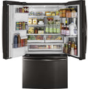 GE Profile 36-inch, 22.1 cu.ft. Counter-Depth French 3-Door Refrigerator with External Water and Ice Dispensing System (Fingerprint-Resistant Black Stainless) PYD22KBLTS (PYD22KBLTS)