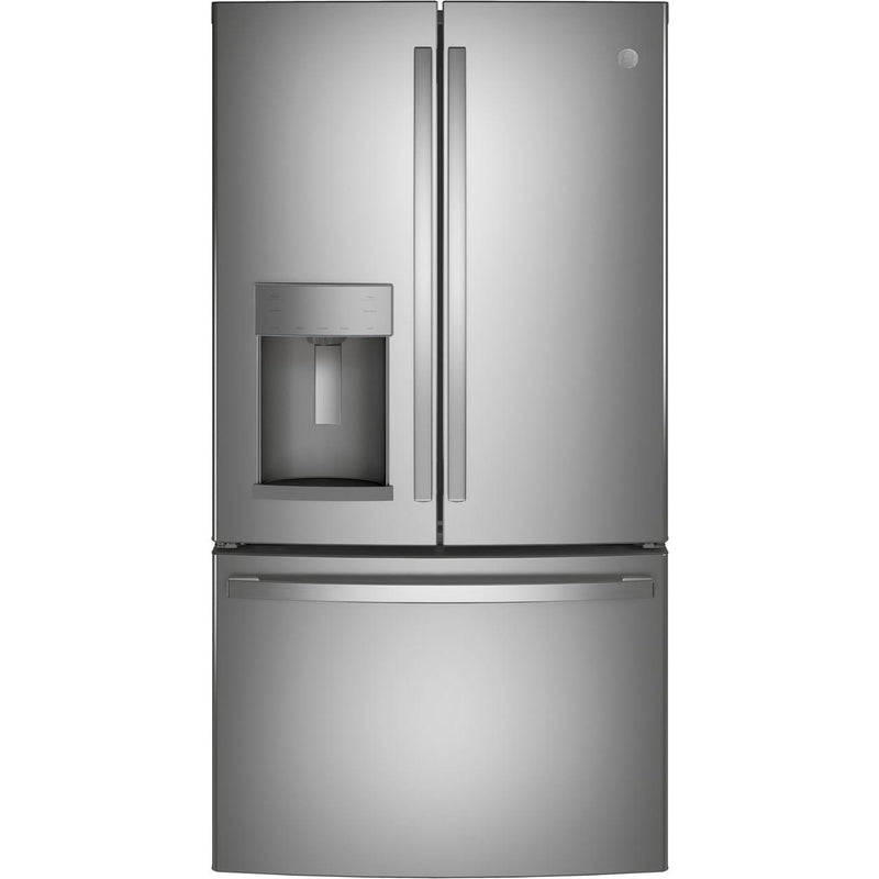 GE 36-inch, 27.8 cu.ft. Freestanding French 3-Door Refrigerator with Ice and Water Dispensing System GFE28GYNFS