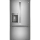 GE 36-inch, 27.8 cu.ft. Freestanding French 3-Door Refrigerator with Ice and Water Dispensing System (Fingerprint Resistant Stainless)GFE28GYNFS