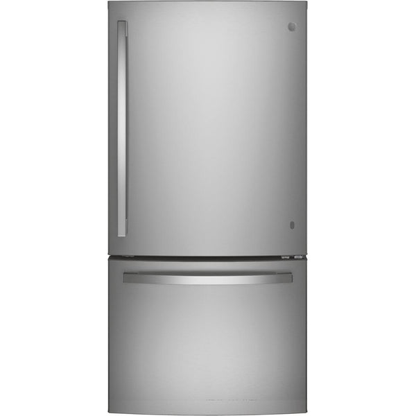 (GDE25EYKFS) GE 33-inch, 24.8 cu.ft. Freestanding Bottom Freezer Refrigerator with Interior Ice Maker GDE25EYKFS