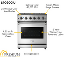 Thor Kitchen 30" Propane Gas Range in Stainless Steel (LRG3001ULP)