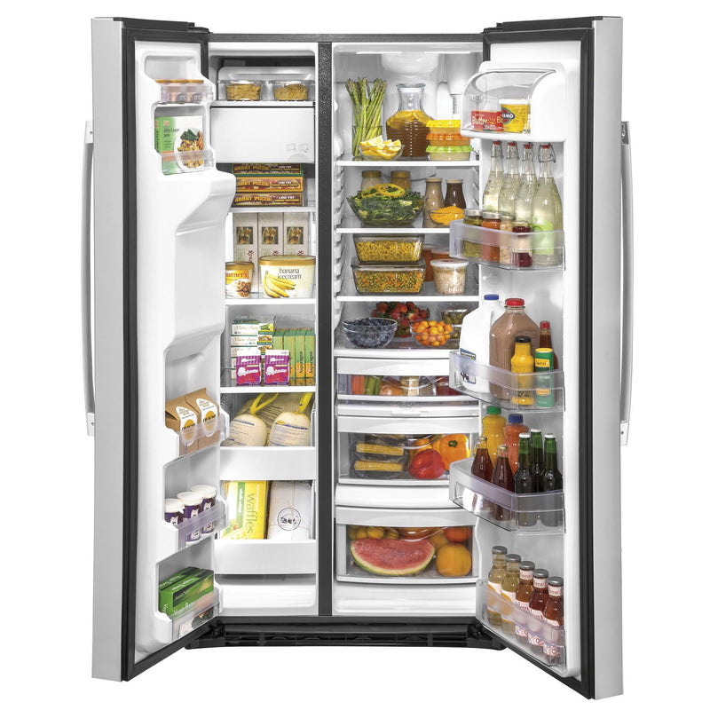 GE 36-inch, 25.1 cu.ft. Freestanding Side-by-Side Refrigerator with Water and Ice Dispensing System GSS25IYNFS