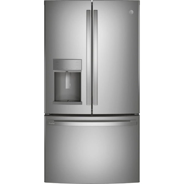 (PYE22KYNFS) GE Profile 36-inch, 22.2 cu.ft. Counter-Depth French 3-Door Refrigerator with Water and Ice Dispensing System PYE22KYNFS