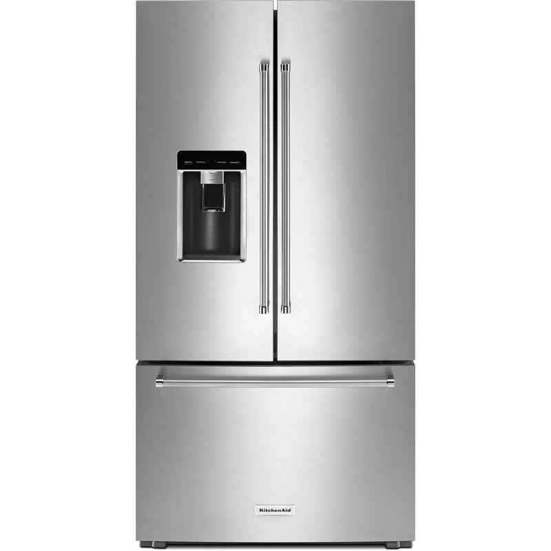 KitchenAid 36-inch, 23.8 cu. ft. Counter-Depth French 3-Door Refrigerator with Ice and Water Dispensing System KRFC704FPS