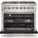 Forno Galiano Alta Qualita 36-inch Freestanding Dual Fuel Range with Convection Technology FFSGS6156-36BLKFFSGS615636BLK