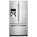 KitchenAid 36-inch, 26.8 cu. ft. Freestanding French Door 3-Door Refrigerator with Exterior Ice and Water Dispensing System KRFF507HPS