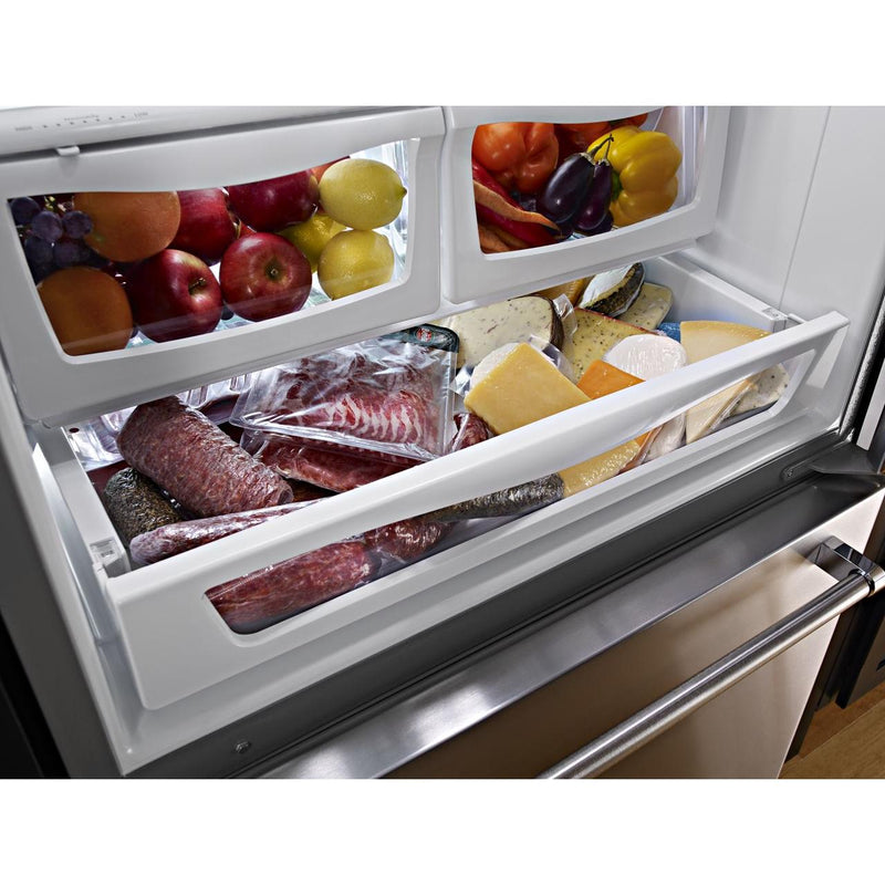 KitchenAid 36-inch, 25 cu.ft. Freestanding French 3-Door Refrigerator with ExtendFresh™ Plus Temperature Management System KRFF305ESS