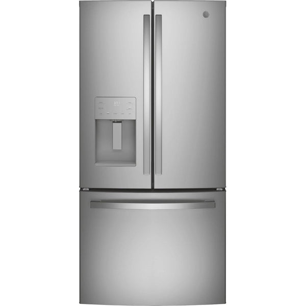 GE 33-inch, 23.6 cu.ft. Freestanding French 3-Door Refrigerator with External Water and Ice Dispensing System GFE24JYKFS