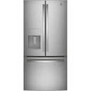 GE 33-inch, 23.6 cu.ft. Freestanding French 3-Door Refrigerator with External Water and Ice Dispensing System GFE24JYKFSGFE24JYKFS