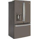 GE 36-inch, 22.1 cu.ft. Counter-Depth French 3-Door Refrigerator with external water and ice dispensing system GYE22GMNES